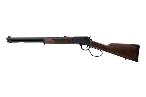 Henry Big Boy Steel 44 Magnum Lever Action Rifle features a 20" blued barrel and buckhorn sight